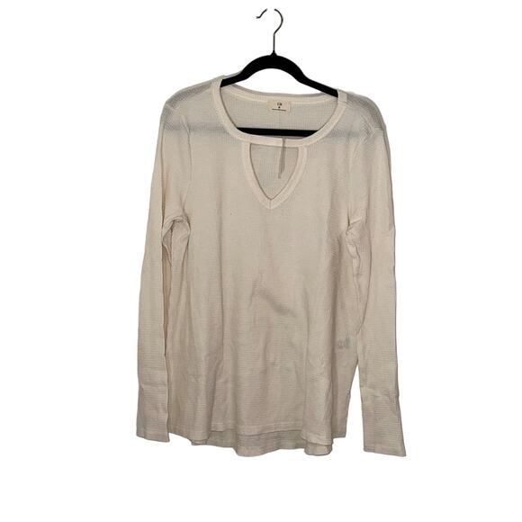 NWT t.la Long Sleeve Waffle Knit Thermal Keyhole Size Small Cream Anthropologie - Picture 1 of 6